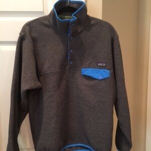 Patagonia synchilla grey/blue snap button pullover